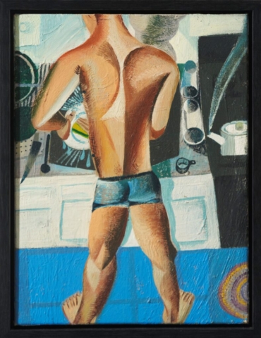 Louis Fratino, Tom Doing the Dishes, 2020, Oil on canvas, 12 x 9 Inches, Framed: 13 1/8 x 10 1/8 x 1 1/2 inches, Courtesy the artist and Ciaccia Levi, Paris, FR